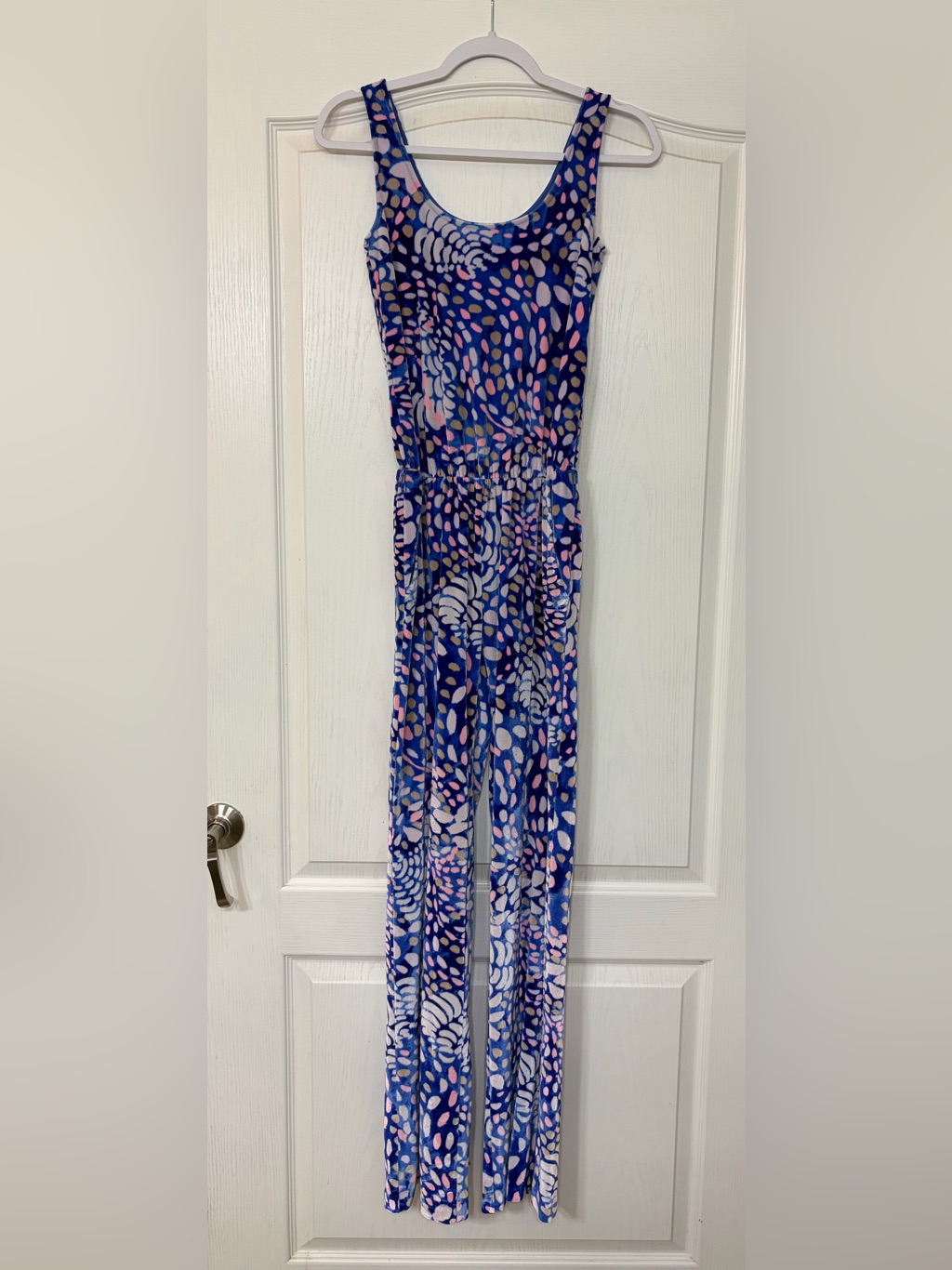 Lilly Pulitzer Blue Pink Multi Tank Velour Jumpsuit